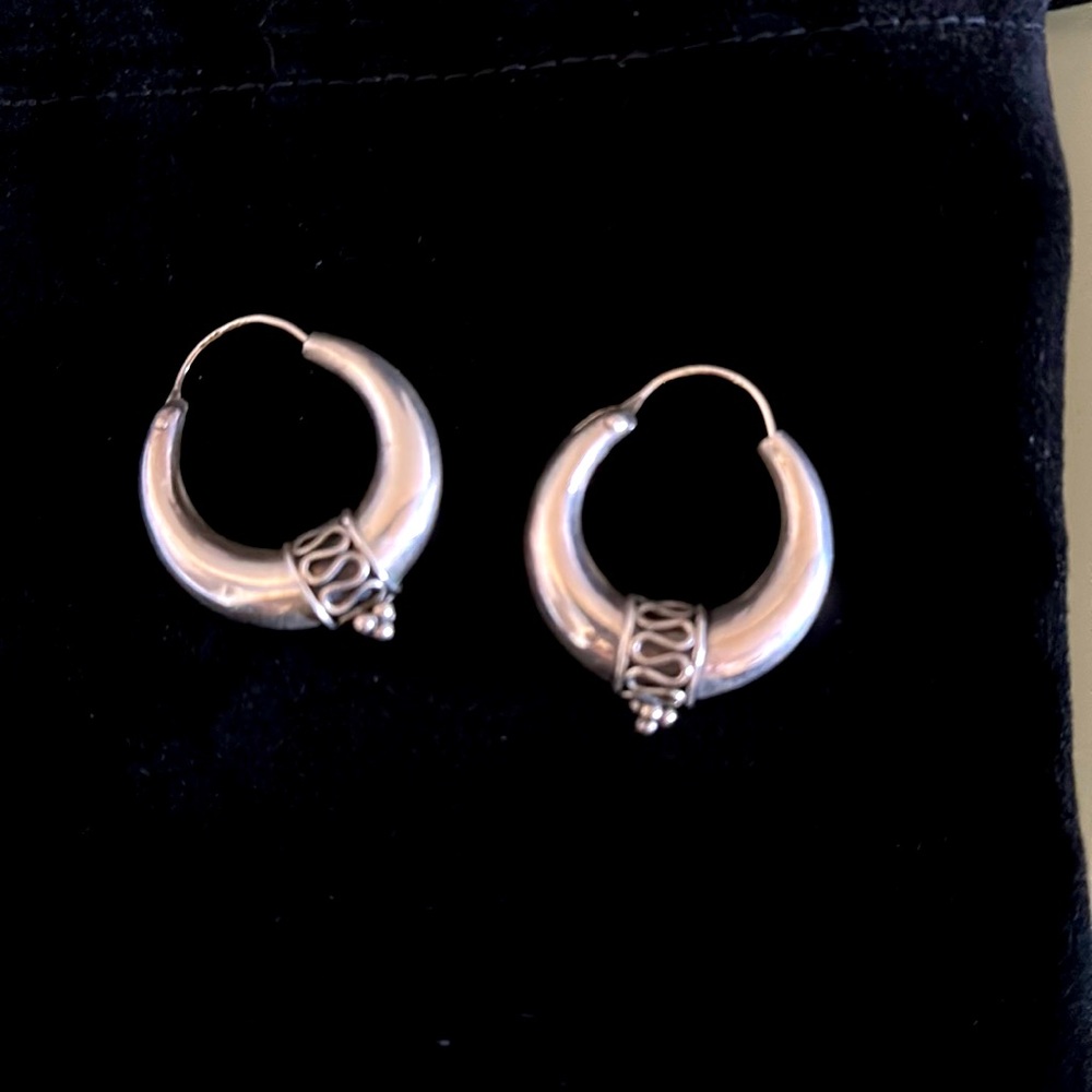 Sterling Silver Crescent Hoop Earrings - Silver